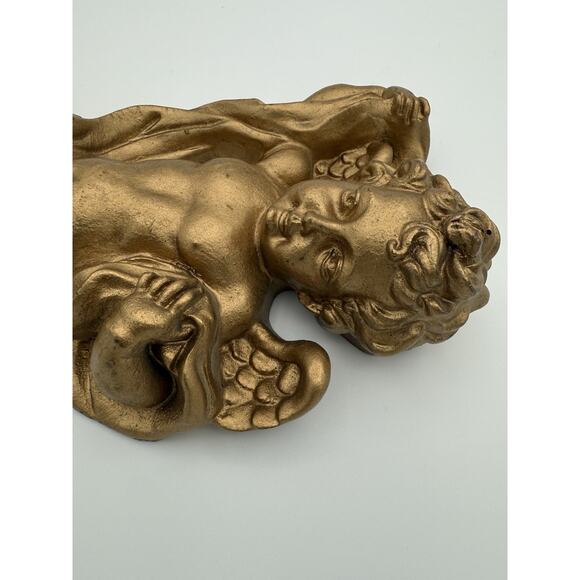 Angel Cherub Wall Hanging Putti Gold Gilt Finish Resin 9.5” Long Decor Vintage - Picture 8 of 9